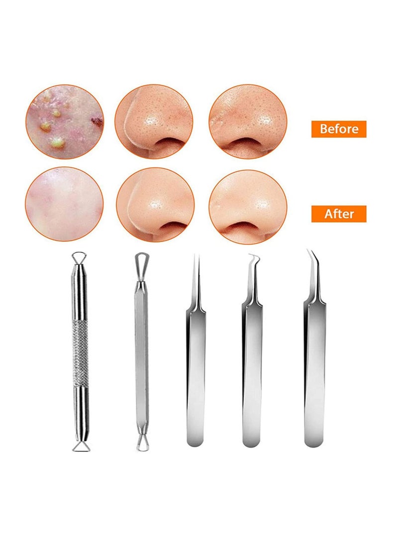 5PCS Blackhead Remover Tool Set Acne Extractor Comedone Pimples Spot and Zit Removal With Case