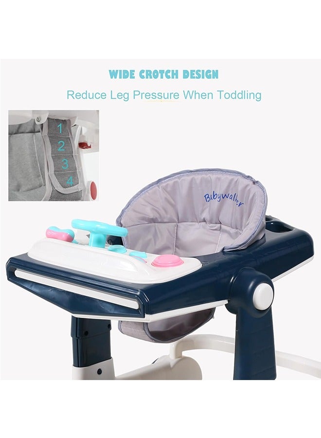 4 in 1 With push handle Multifunctional Anti-Rolloverbaby Walke Adjustable Heightr with Music lighting Box and Dinner Tray  awning foot padfor baby 6-24 Months