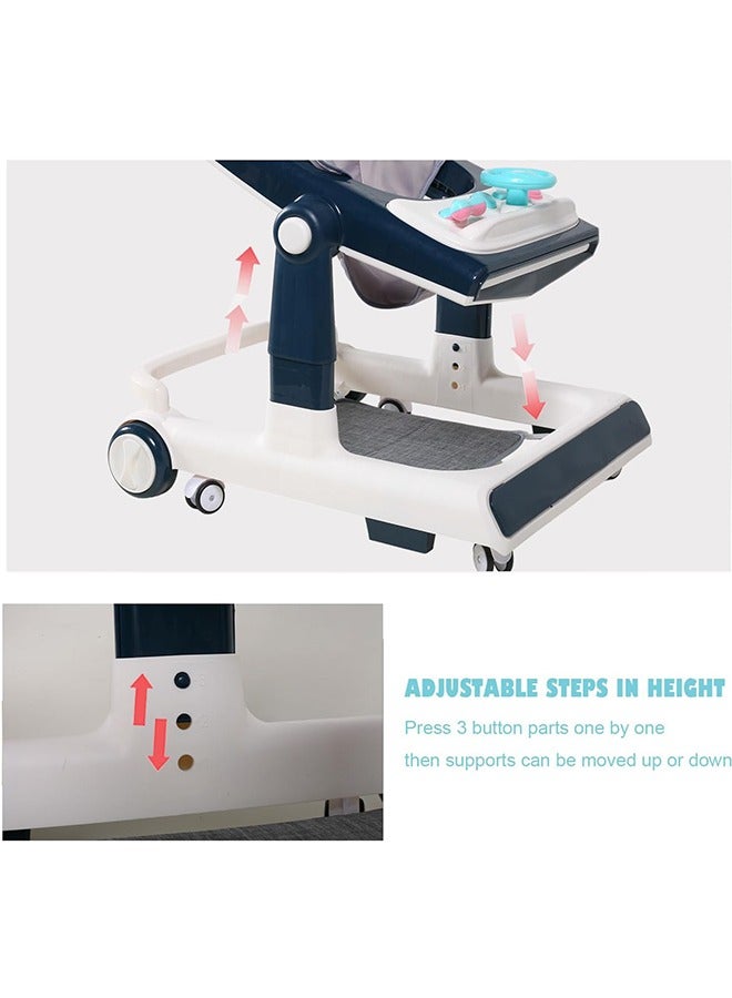 4 in 1 With push handle Multifunctional Anti-Rolloverbaby Walke Adjustable Heightr with Music lighting Box and Dinner Tray  awning foot padfor baby 6-24 Months