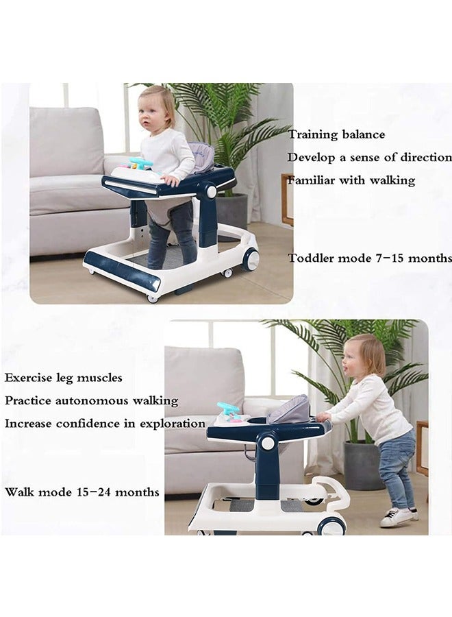 4 in 1 With push handle Multifunctional Anti-Rolloverbaby Walke Adjustable Heightr with Music lighting Box and Dinner Tray  awning foot padfor baby 6-24 Months