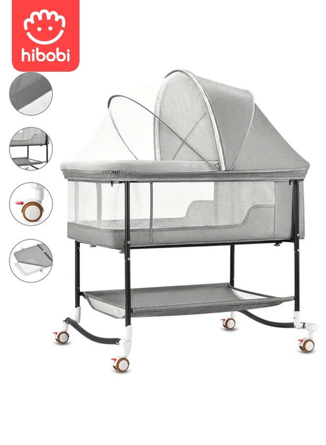 Portable 4-In-1 Multi-Functional Baby Bed Newborn Baby Crib Bed, Sleeping Basket Bed With Mosquito Net - Grey
