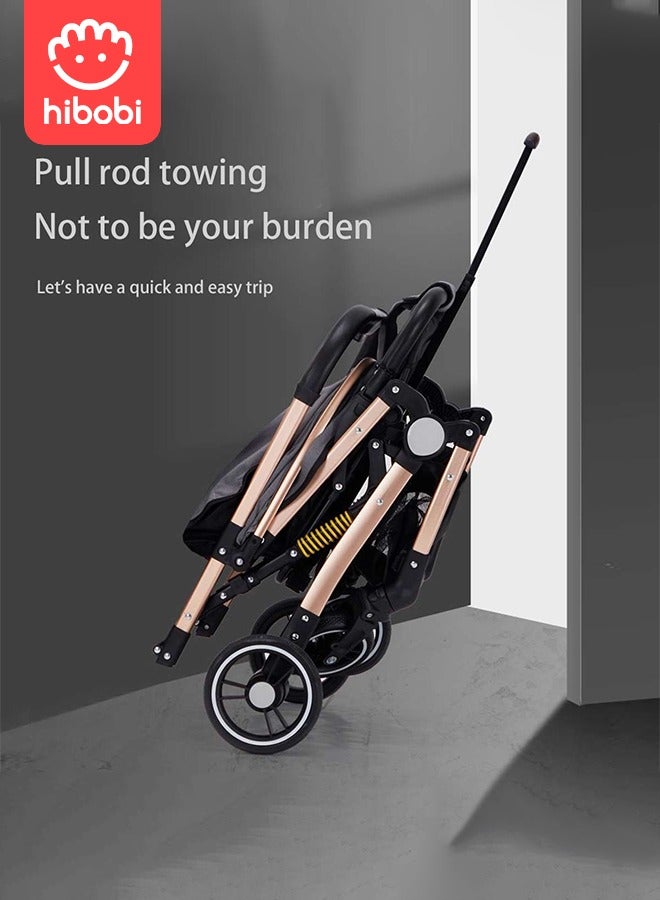 Two-Way Push High View Portable Folding Stroller Available for Boarding - Black