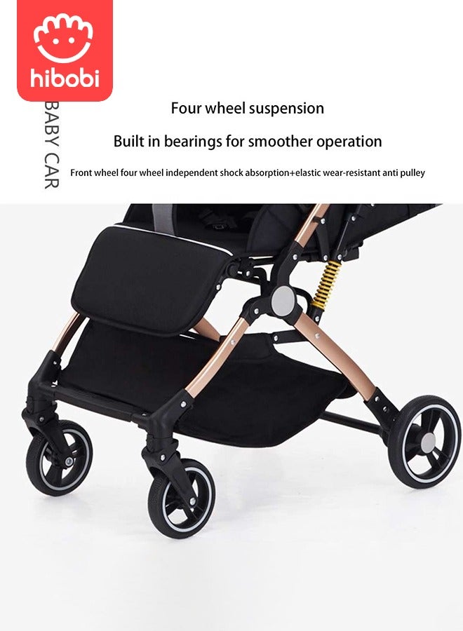 Two-Way Push High View Portable Folding Stroller Available for Boarding - Black