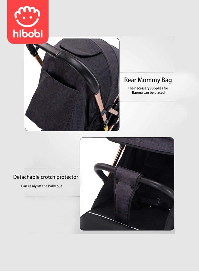 Two-Way Push High View Portable Folding Stroller Available for Boarding - Black