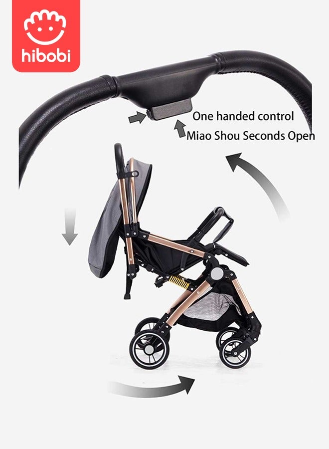 Two-Way Push High View Portable Folding Stroller Available for Boarding - Black