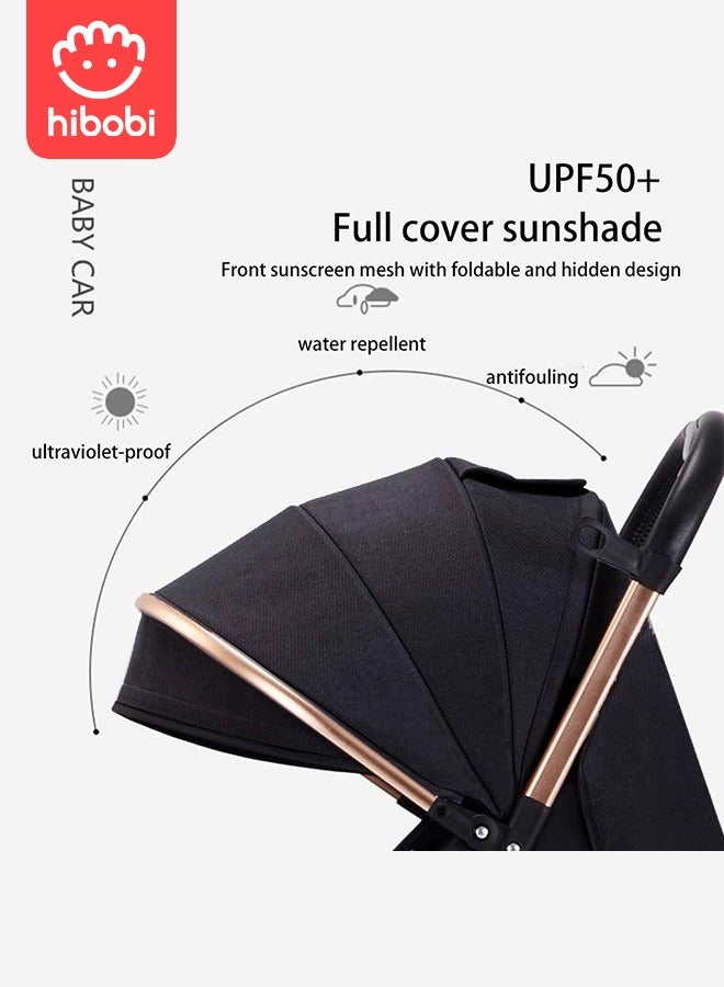 Two-Way Push High View Portable Folding Stroller Available for Boarding - Black