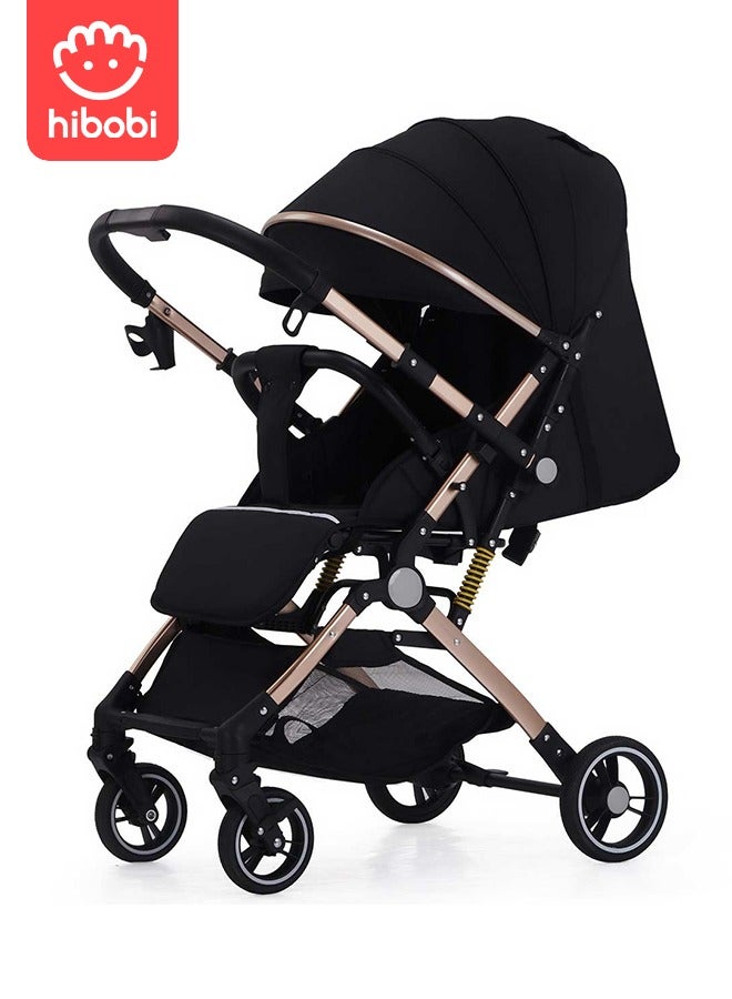 Two-Way Push High View Portable Folding Stroller Available for Boarding - Black