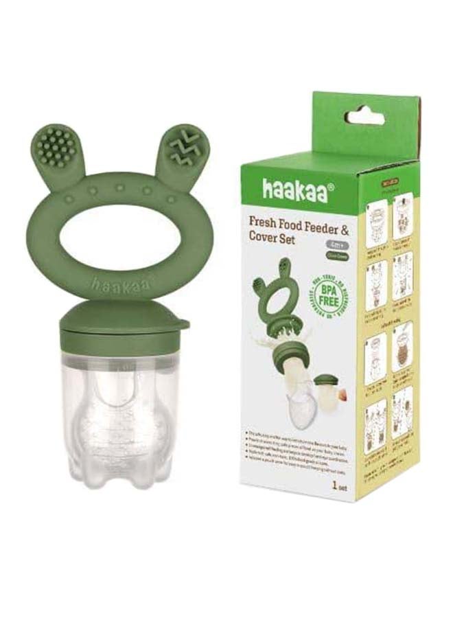 Baby Food Feeder, Fruit Feeder, Pacifier, Teether, For 4 Months+ BPA Free, With Pouch Cover - Olive Green