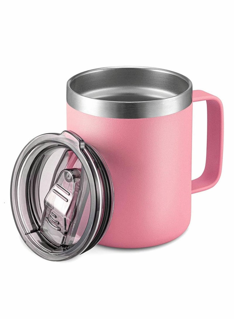 Coffee Mug, 12 Oz Stainless Steel Insulated Mug with Handle, Double Wall Vacuum Travel Tumbler Cup Sliding Lid, for Hot and Cold Drinks Tea (Pink)
