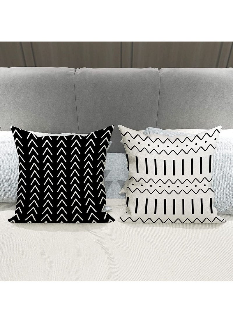 Pillow Covers Modern Sofa Throw Cover, Decorative Outdoor Linen Fabric Case for Couch Bed Car 45x45cm (Black, 18x18, Set of 4)