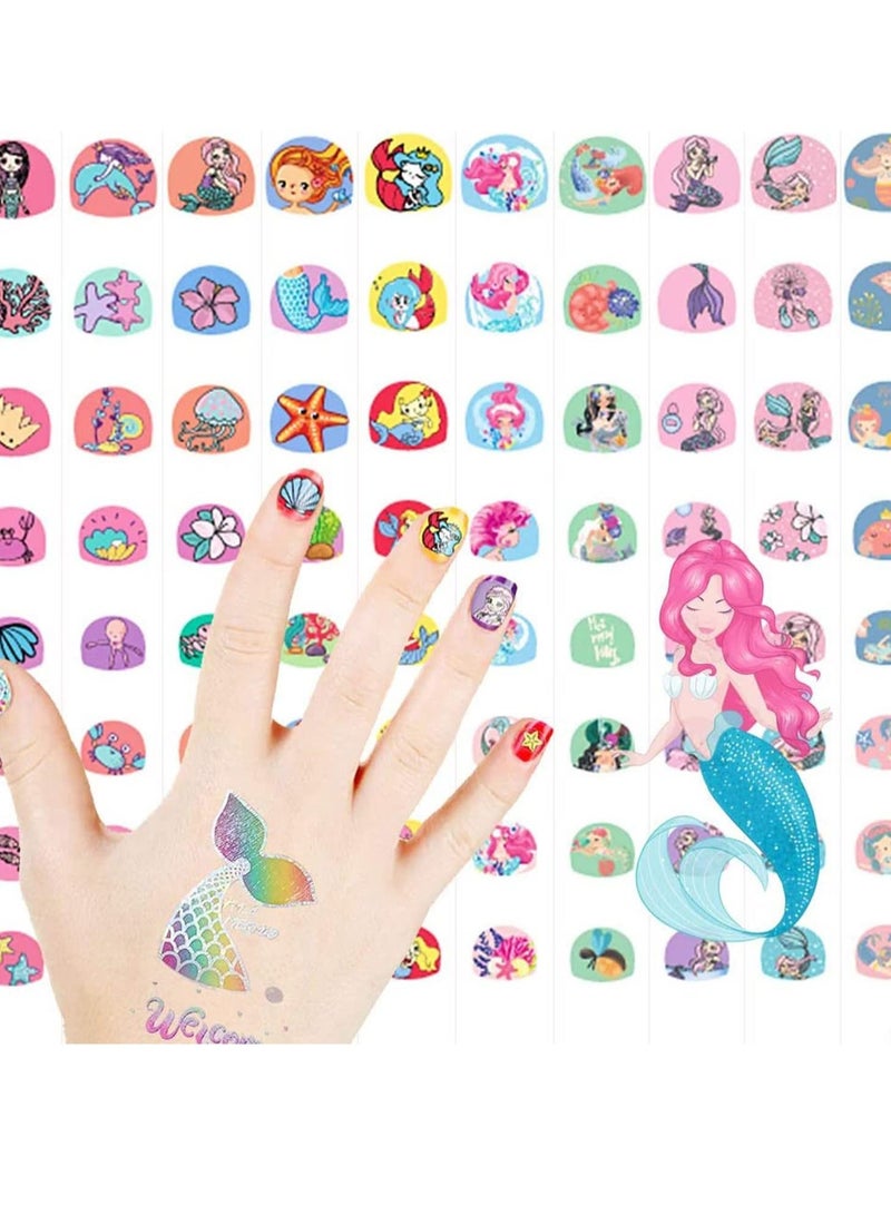 Kids Nail Art Stickers Decals for Little Girls, 200 Children Mermaid Princess Wraps Tips Fingernail Toenail Acrylic Decoration Birthday Party Favors