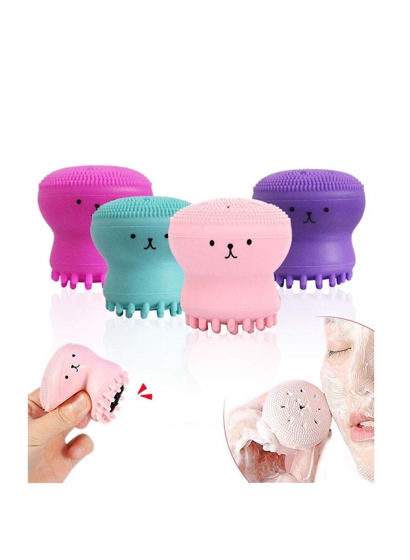 Facial Cleanser, Small Octopus Cleansing Brush, Silicone Sponge Face Skin Cleaning Tool (Set of 4)