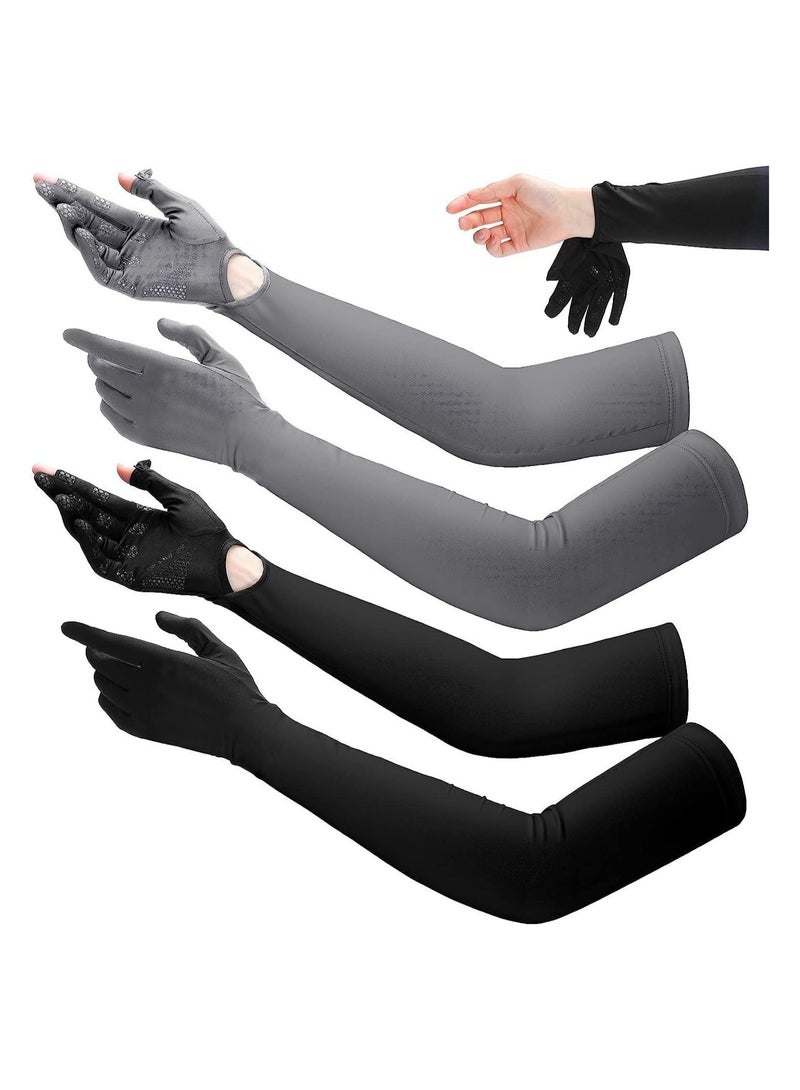 2 Pairs UV Long Sun Gloves Women's Sunblock Protection Driving Gloves Non Slip Full Finger Arm Sun Protective Touchscreen UPF 50+ for Outdoor Sports Cycling