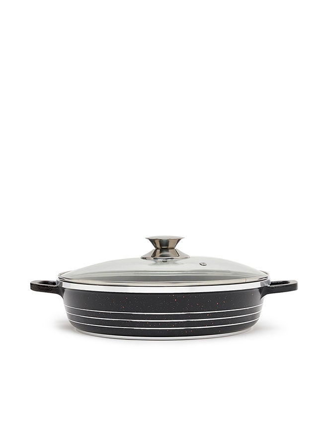 Non-Stick Shallow Casserole Pot Black/Clear 28cm