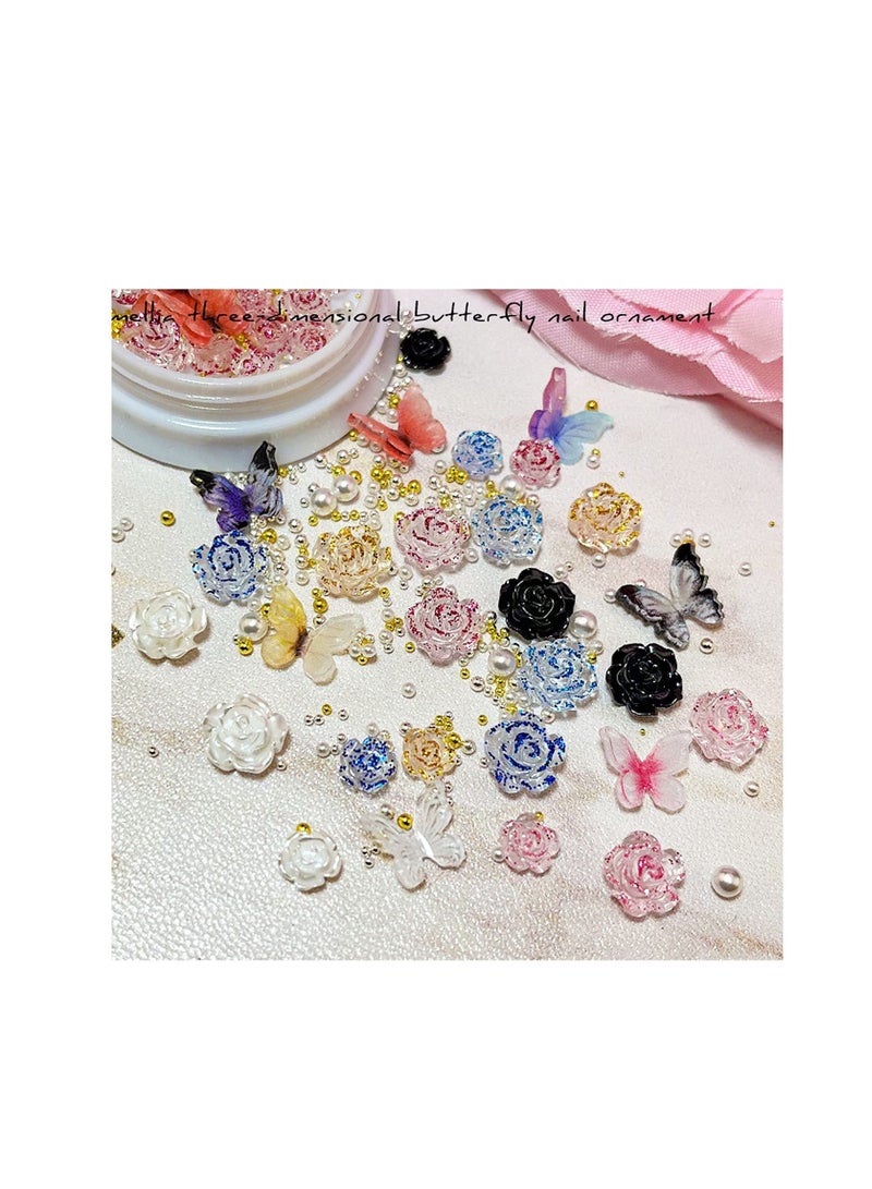 3D Flowers Butterfly for Nails, Rose Flower Nail Charms, 7 Boxes Charms Acrylic Nails Art Decorations, Designs Accessories DIY Craft