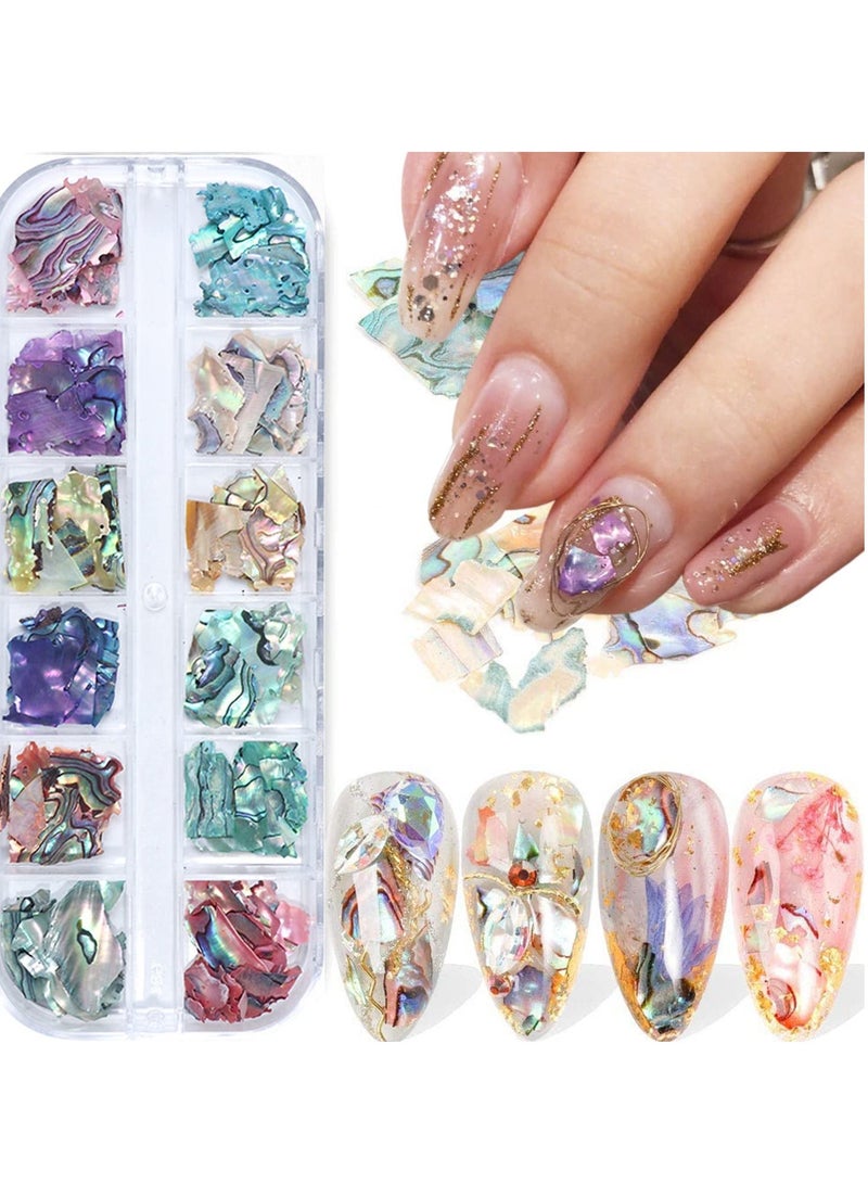 SYOSI Seashell Nail Art Sequins, 3D Irregular Glitter Flakes Decorations Colorful Manicure UV Gel Flake Sequins (12 Colors)