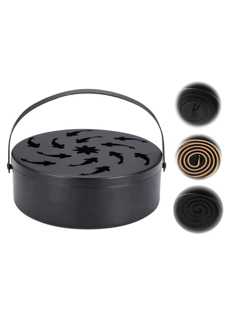 Mosquito Coil Box Wrought Iron Hollow Portable Incense Burner Holder Flying Fish Hollow Out Mosquito Coil Holder Sandalwood Mosquitoes Repellent Burning With Handle