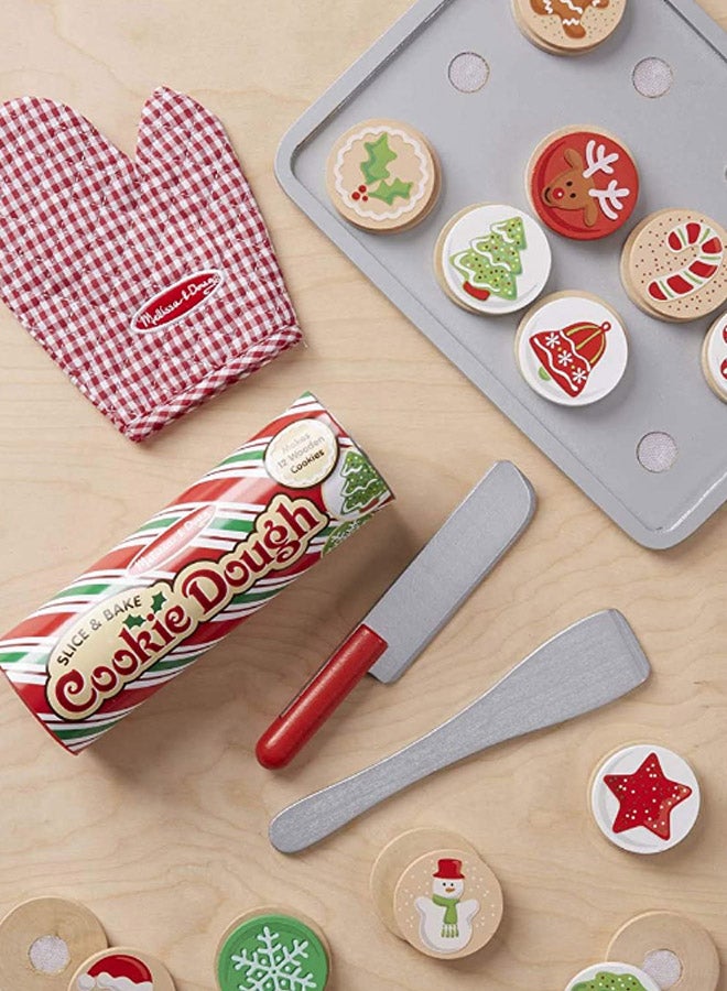 Melissa & Doug Slice & Bake Cookie Set – 12-Piece Wooden Pretend Play Baking Set with Cookies, Tray, Oven Mitt, Knife, Toppings & Storage Tube – Toy for Kids Ages 3 & Up | MD4074
