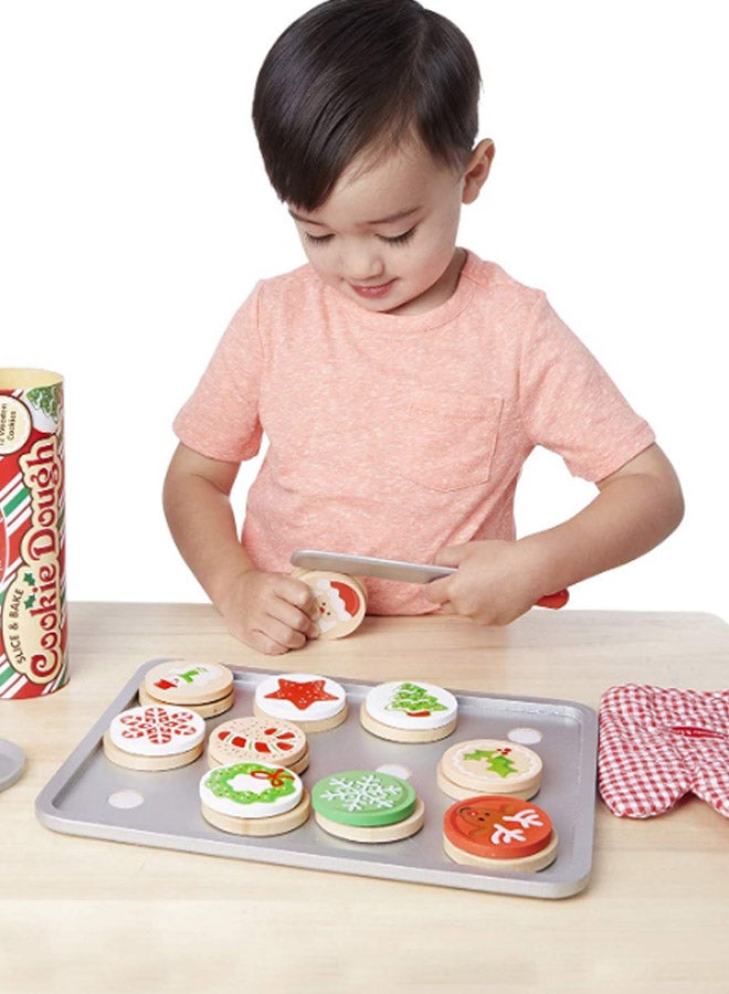 Melissa & Doug Slice & Bake Cookie Set – 12-Piece Wooden Pretend Play Baking Set with Cookies, Tray, Oven Mitt, Knife, Toppings & Storage Tube – Toy for Kids Ages 3 & Up | MD4074