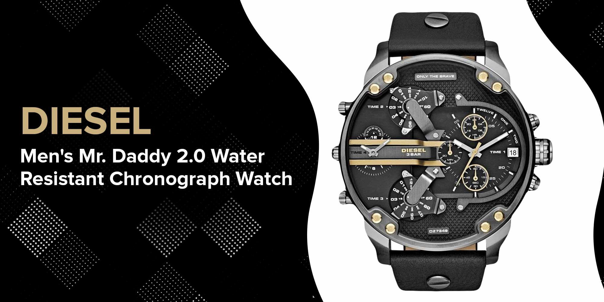 Men's Mr. Daddy 2.0 Round Shape Leather Band Analog Wrist Watch 57 mm - Black - DZ7348