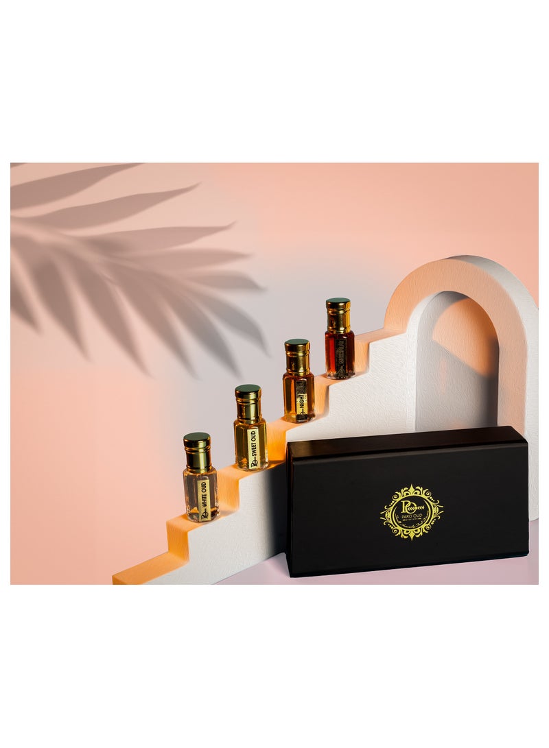 Attar collection (4 pcs) I PARO OUD I MADE IN UAE I GIFT ATTAR I Winter ATTAR I Autumn/Winter Collection I Seasonal ATTAR I Wedding  ATTARS I All-day Wear I Alcohol-free attar oil for men and women I Pure and natural attar oil with long-lasting scent