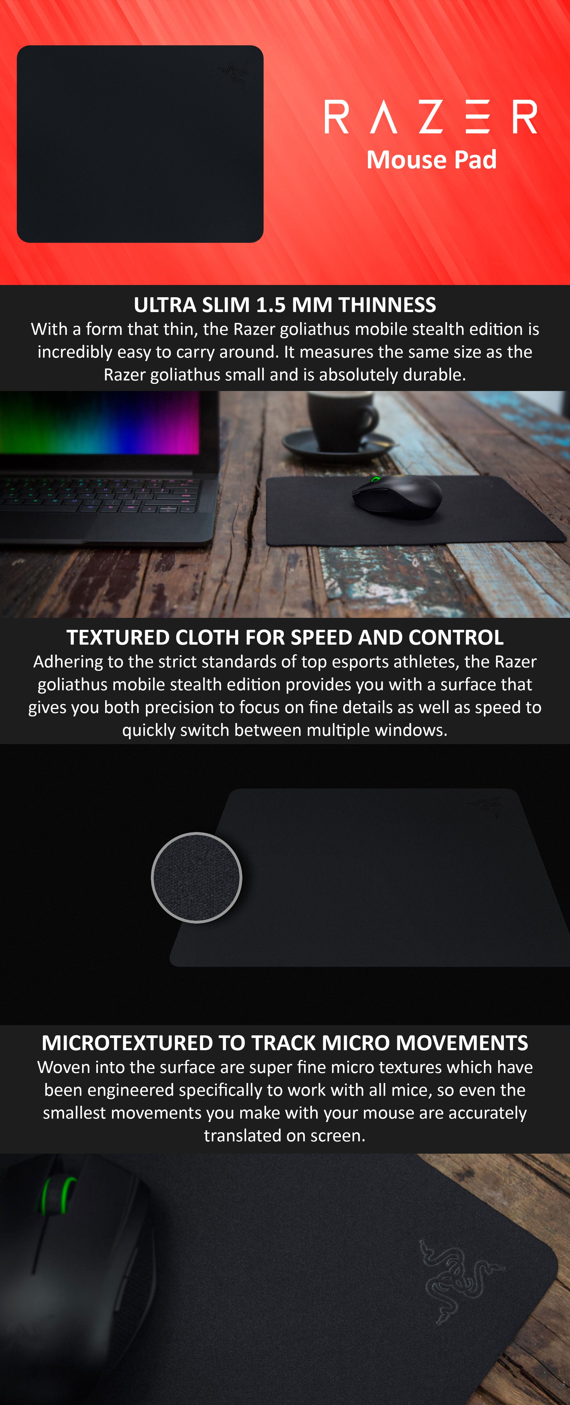 Goliathus Mobile Stealth Edition Mouse Mat - Slim and Flexible for Maximum Mobility, Textured Cloth for Speed and Control