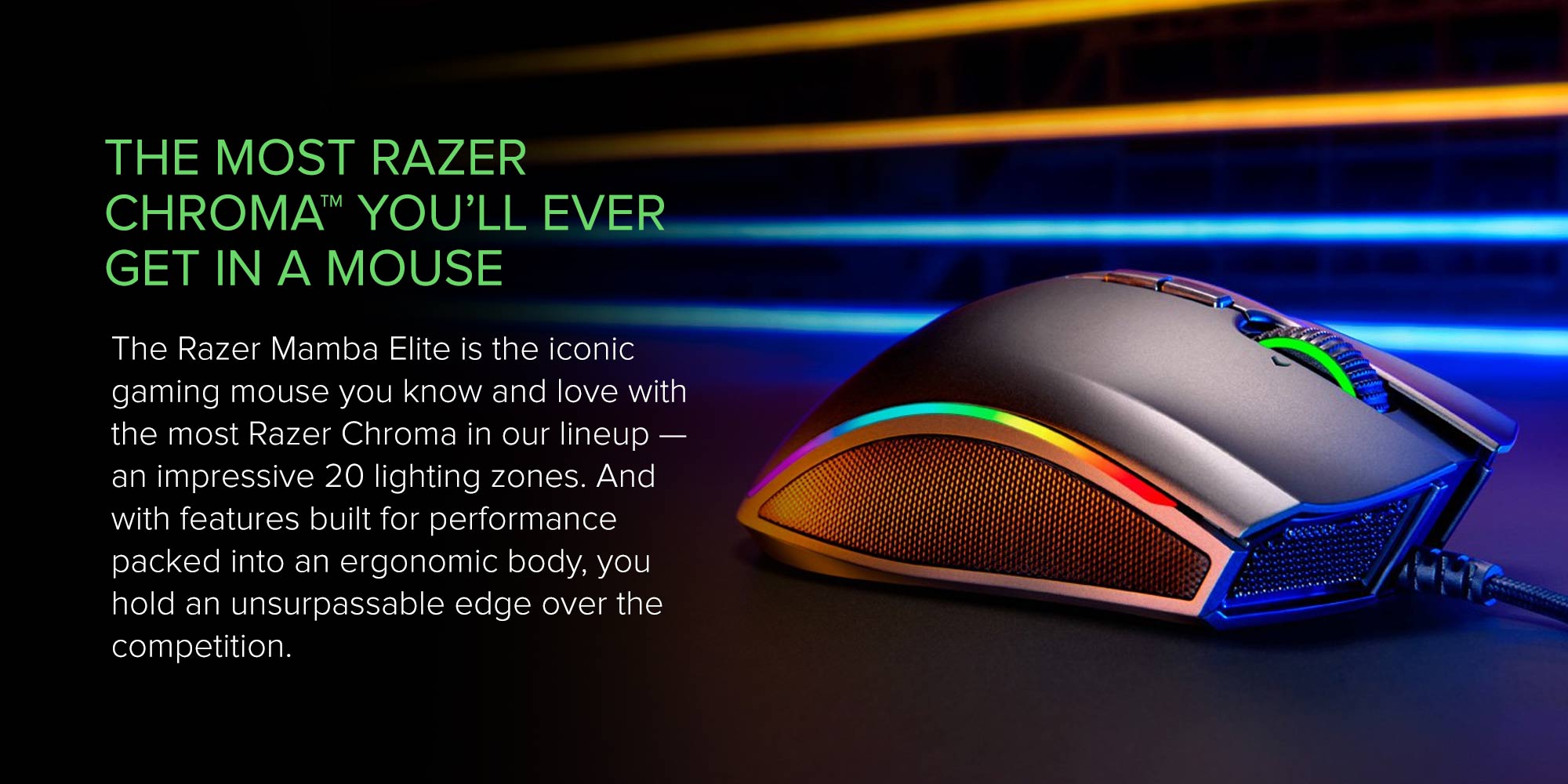 Razer Mamba Elite Wired Gaming Mouse, 16,000 DPI Optical Sensor, Chroma RGB Lighting, 9 Programmable Buttons, Mechanical Switches - Black Black