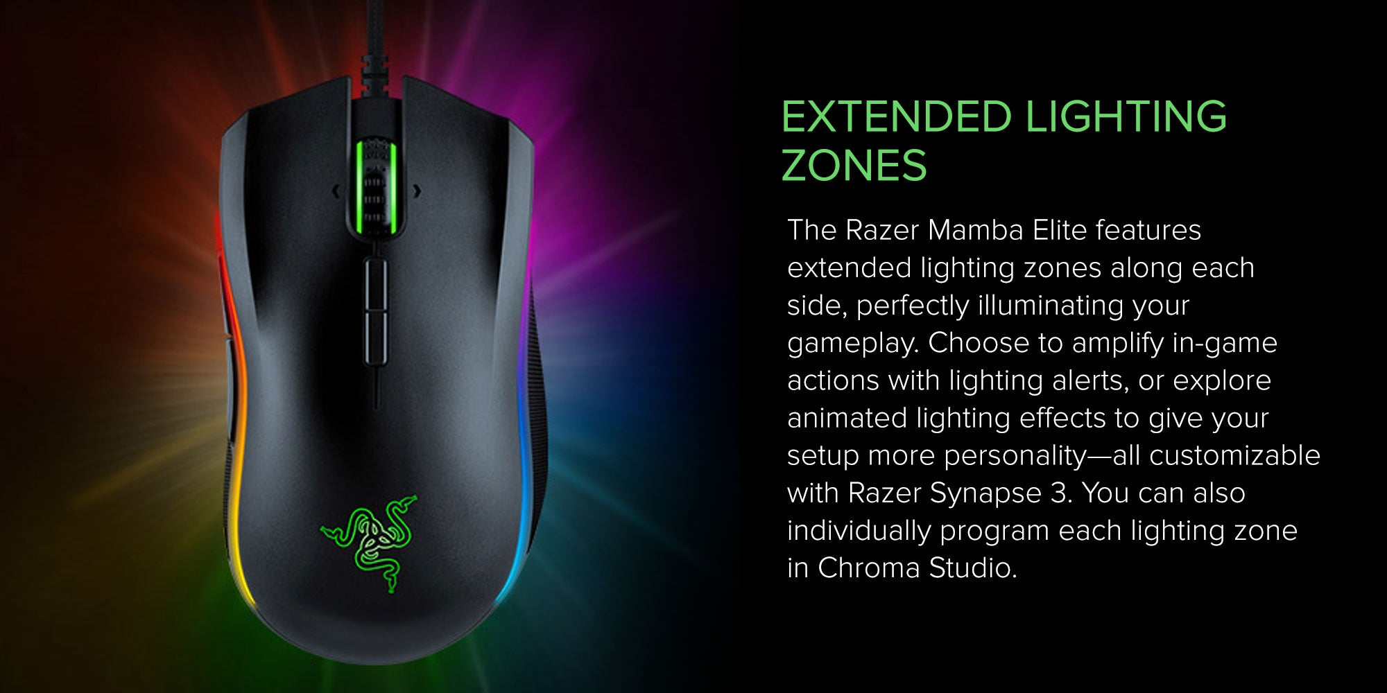 Razer Mamba Elite Wired Gaming Mouse, 16,000 DPI Optical Sensor, Chroma RGB Lighting, 9 Programmable Buttons, Mechanical Switches - Black Black