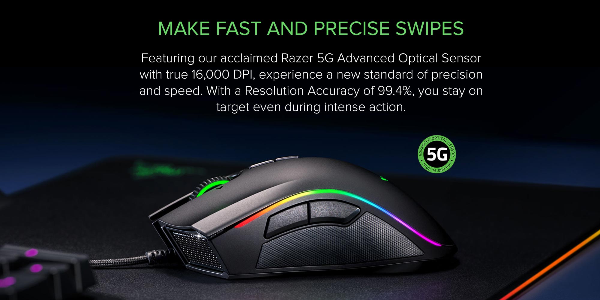 Razer Mamba Elite Wired Gaming Mouse, 16,000 DPI Optical Sensor, Chroma RGB Lighting, 9 Programmable Buttons, Mechanical Switches - Black Black