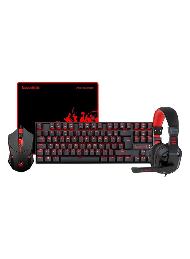 Redragon K552-BB Gaming Keyboard and Mouse, Large Mouse Pad, PC Gaming Headset with Microphone Combo 87 Key Mechanical Keyboard with Blue Switches for Windows PC Games-Keyboard Mouse Pad Head