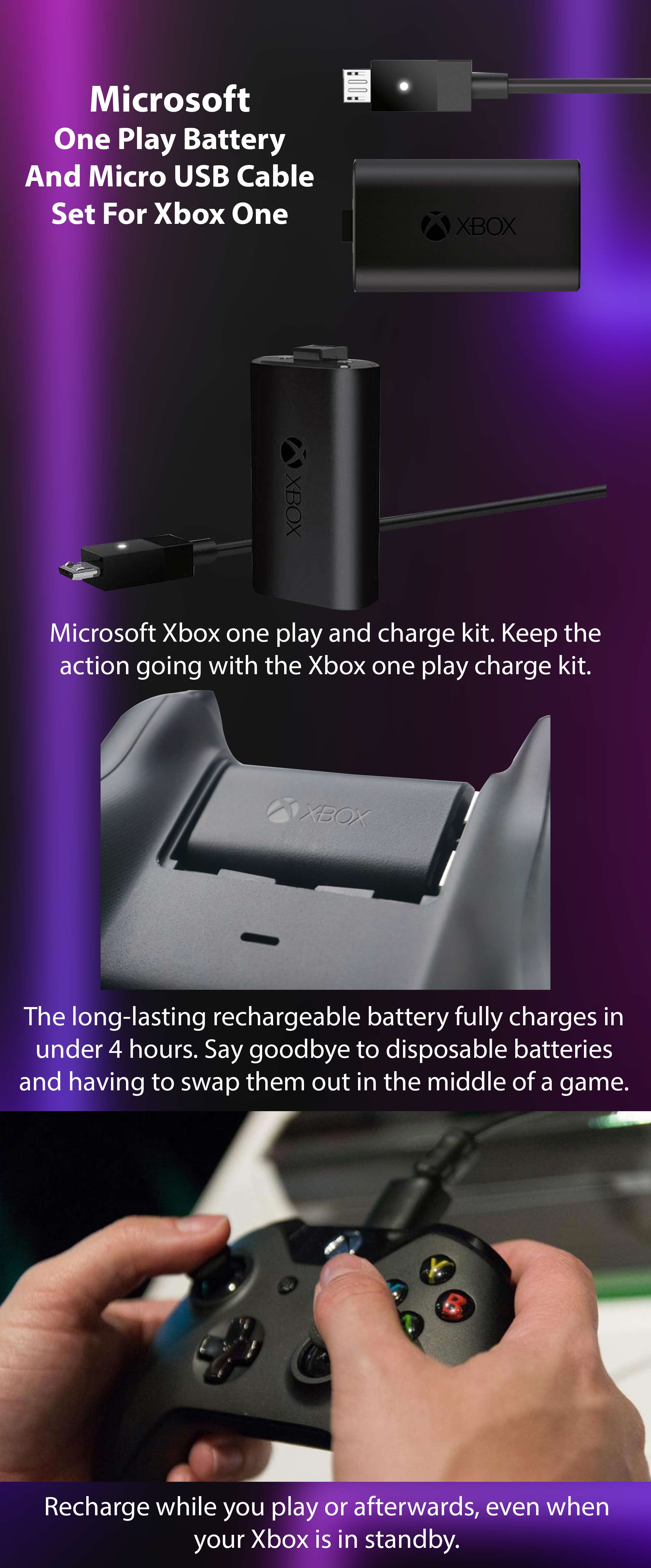 One Play Battery And Micro USB Cable Set For Xbox