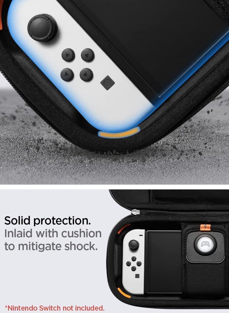 Rugged Armor PRO Portable Travel Carrying Case Cover for Nintendo Switch OLED (2021 / 2017 Models) with Game Storage and AirTag holder - Black