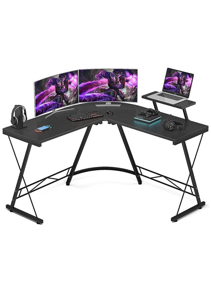 L Shaped Desk Home Office Workstation with Large Monitor Stand