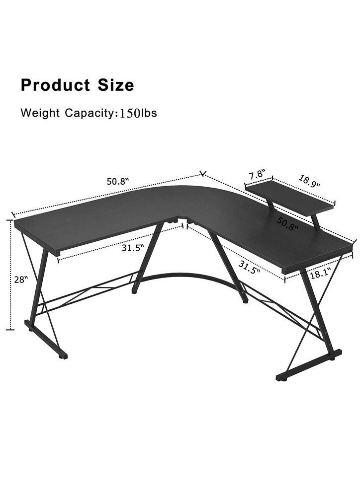 L Shaped Desk Home Office Workstation with Large Monitor Stand