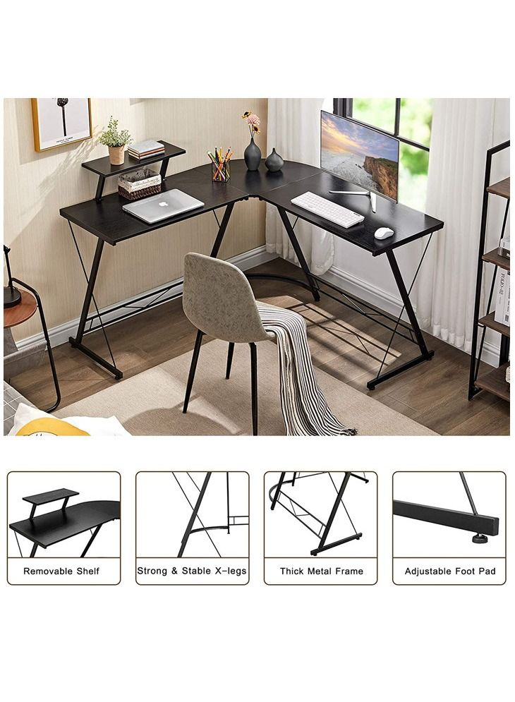 L Shaped Desk Home Office Workstation with Large Monitor Stand