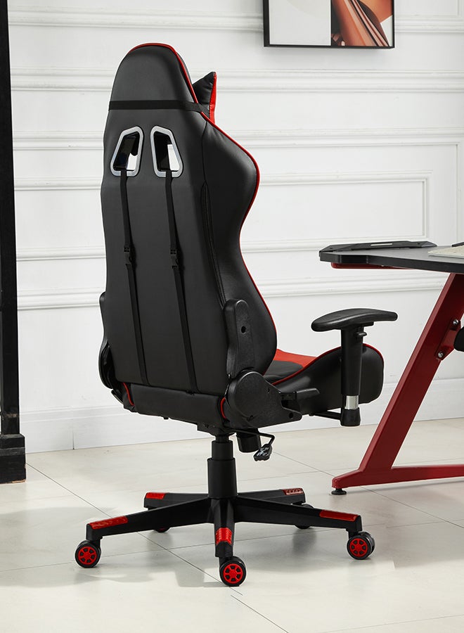 Ergonomically Designed Super Comfort Gaming Chair With Headrest Pillow, Lumbar Cushion And Retractable Footrest Red/Black 81x64x31cm