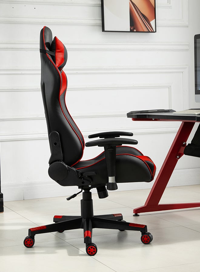 Ergonomically Designed Super Comfort Gaming Chair With Headrest Pillow, Lumbar Cushion And Retractable Footrest Red/Black 81x64x31cm