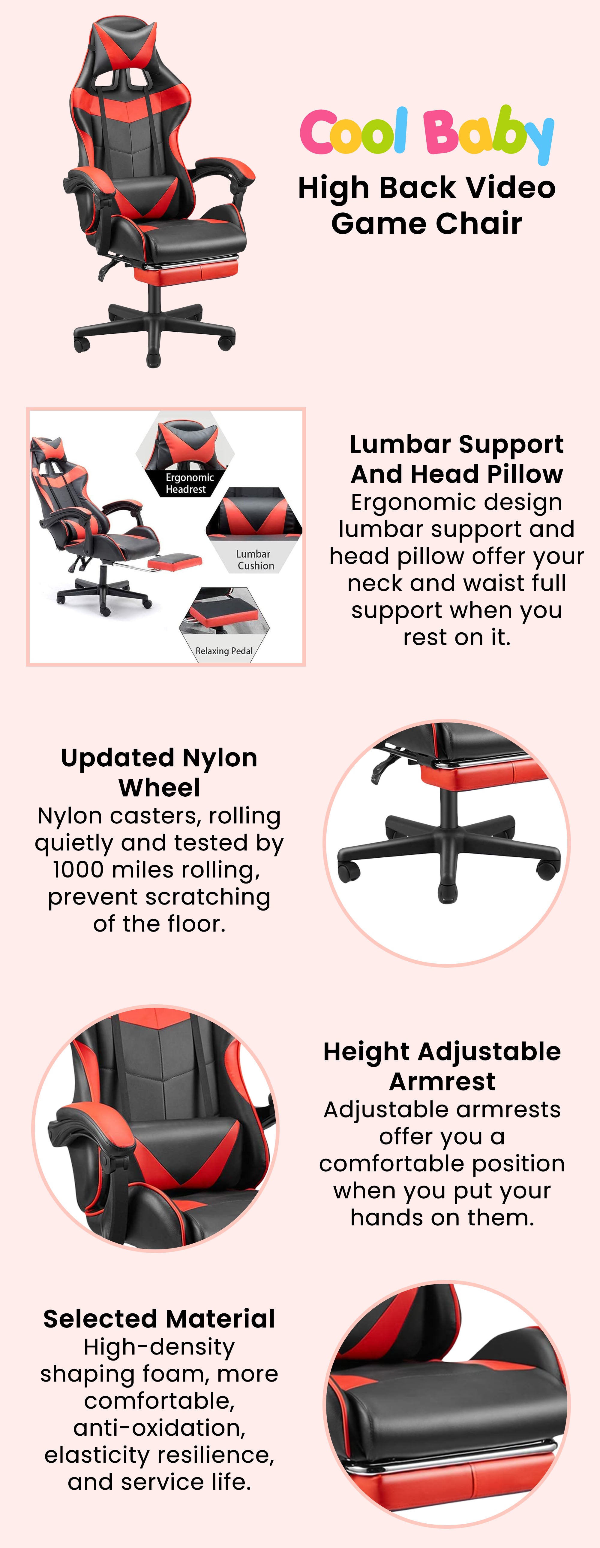 Ergonomically Designed Super Comfort High Back Office/Gaming Chair With Headrest Pillow, Lumbar Cushion And Retractable Footrest