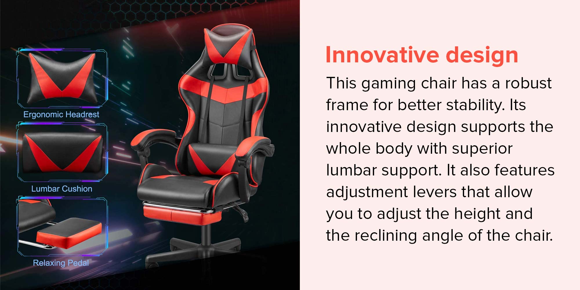 Ergonomically Designed Super Comfort High Back Gaming Chair With Headrest Pillow, Lumbar Cushion And Retractable Footrest