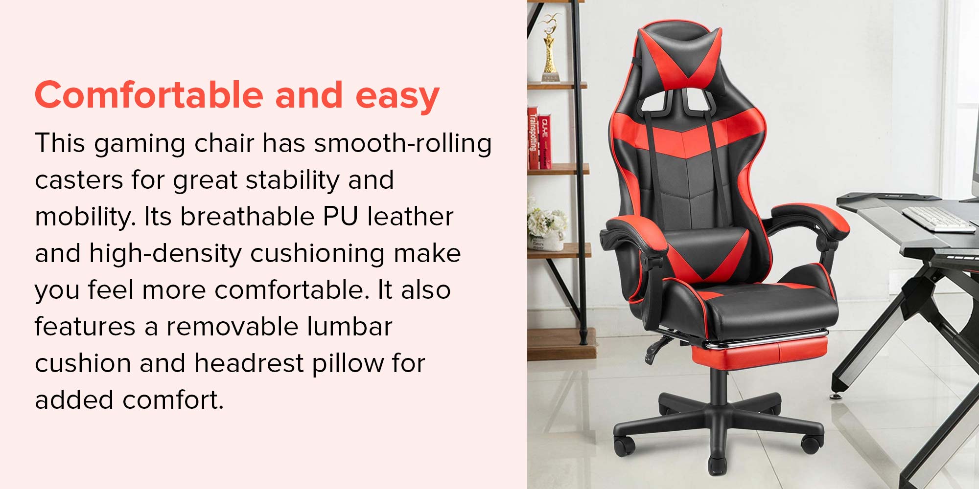 Ergonomically Designed Super Comfort High Back Gaming Chair With Headrest Pillow, Lumbar Cushion And Retractable Footrest