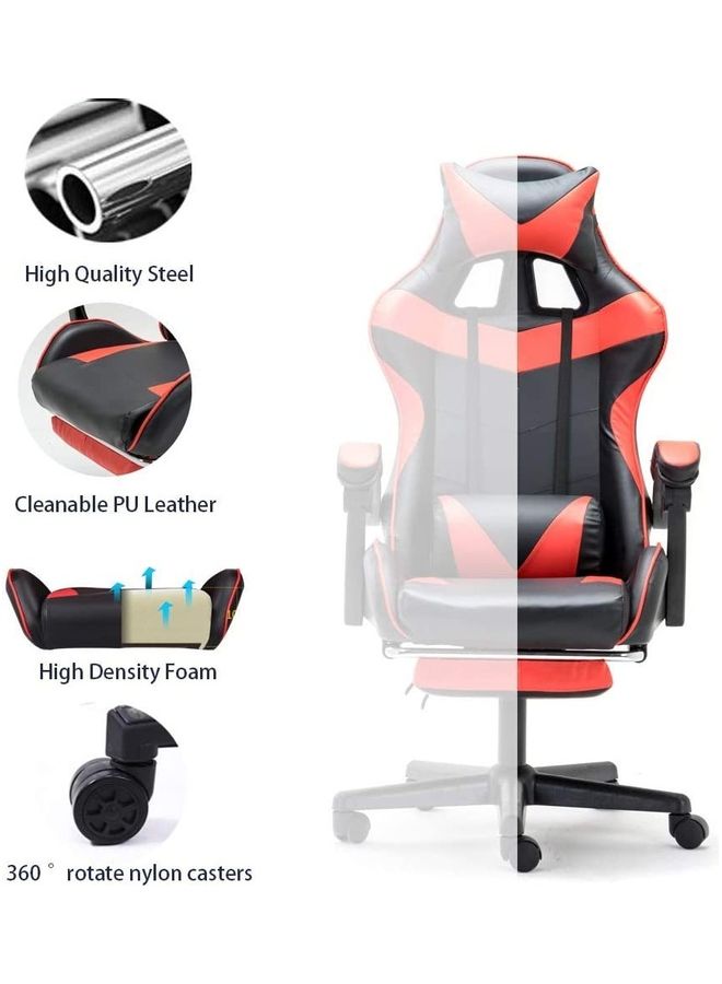 Ergonomically Designed Super Comfort High Back Gaming Chair With Headrest Pillow, Lumbar Cushion And Retractable Footrest