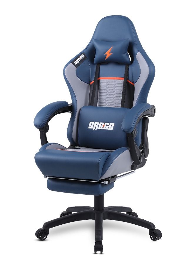 Drogo Ergonomic Gaming Chair with 7 Way adjustable Seat PU Leather Material Desk Chair Head & USB Massager Lumbar Pillow Video Games Chair Home  Office Chair with Full Reclining Back Footrest Blue