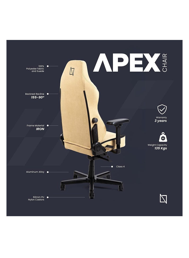 APEX Chair Premium Ergonomic Soft Fabric Gaming Chair with Memory Foam Pillows Magnetic Headrest Integrated Lumbar Support By Navodesk Desert Sand