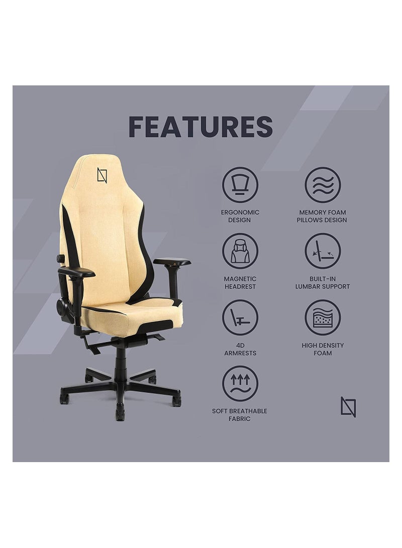 APEX Chair Premium Ergonomic Soft Fabric Gaming Chair with Memory Foam Pillows Magnetic Headrest Integrated Lumbar Support By Navodesk Desert Sand