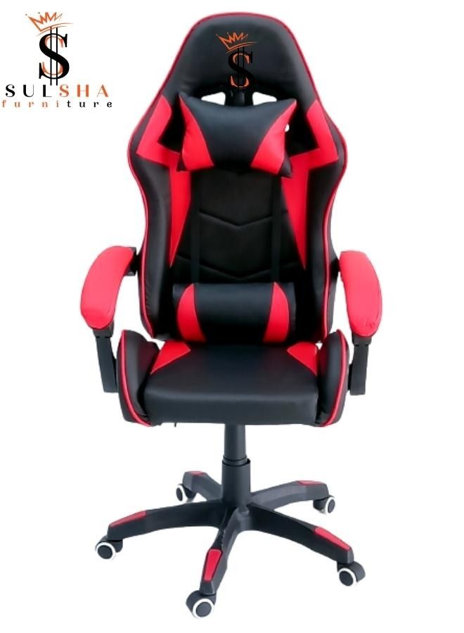 Heavy Duty Steel High-Back Racing Style With Pu Leather Bucket Seat Headrest Lumbar Support Compatible With E-Sports Chair