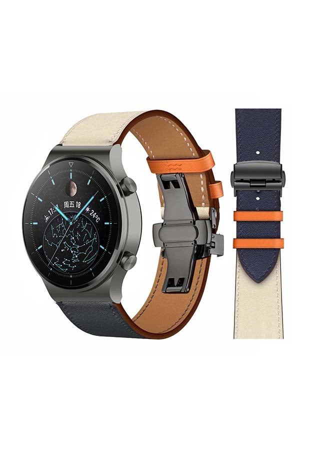 Genuine Leather Replacement Band 22mm For Huawei Watch GT2 Pro Blue/Beige