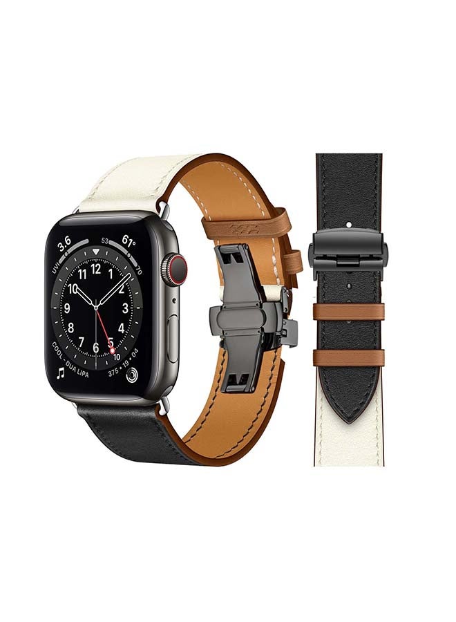 Genuine Leather Replacement Band with Black Buckle for Apple Watch Series 6/SE/5/4/3/2/1 44/42mm White/Black