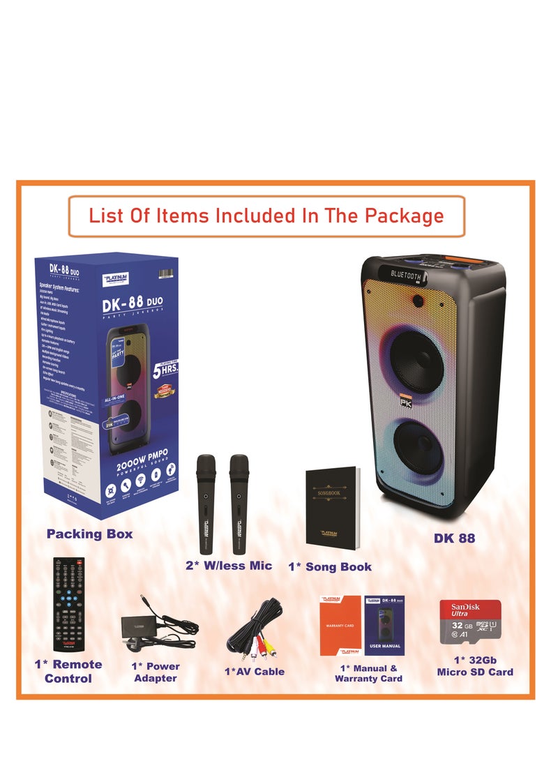 Platinum Karaoke DK-88 Duo party Jukebox Speaker Inbuild Karaoke