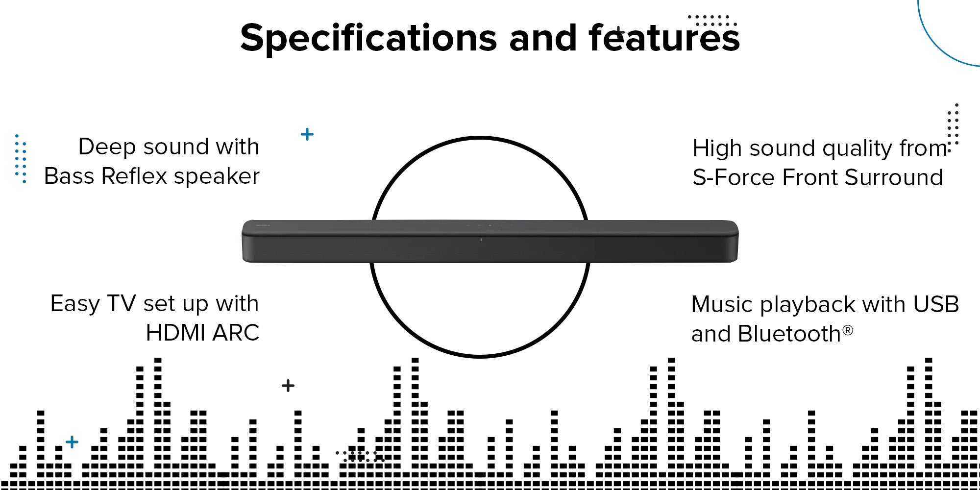 2.0 Channel 120W Single Unit Compact Soundbar With Bass Reflex Speakers/Bluetooth/USB Connectivity HT-S100F Black