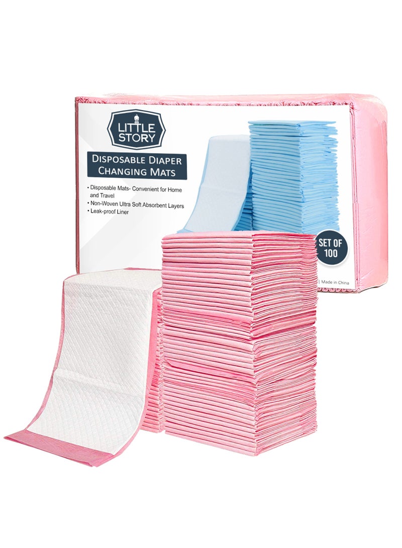 Pack Of 100 Portable Disposable Diaper Changing Soft Waterproof Mats - Pink